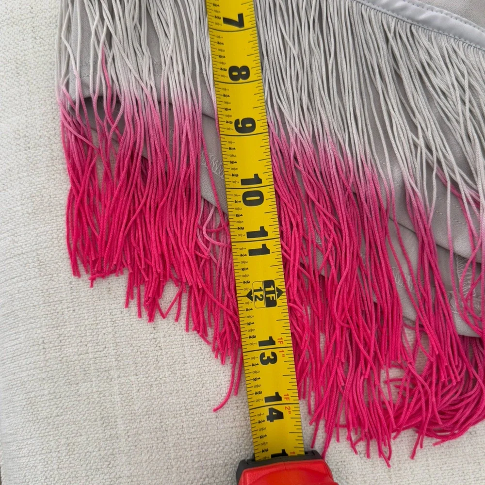 LisaMaree NWT Grey Pink Ombré Fringe Mini SkirtSize XS - Picture 5 of 8